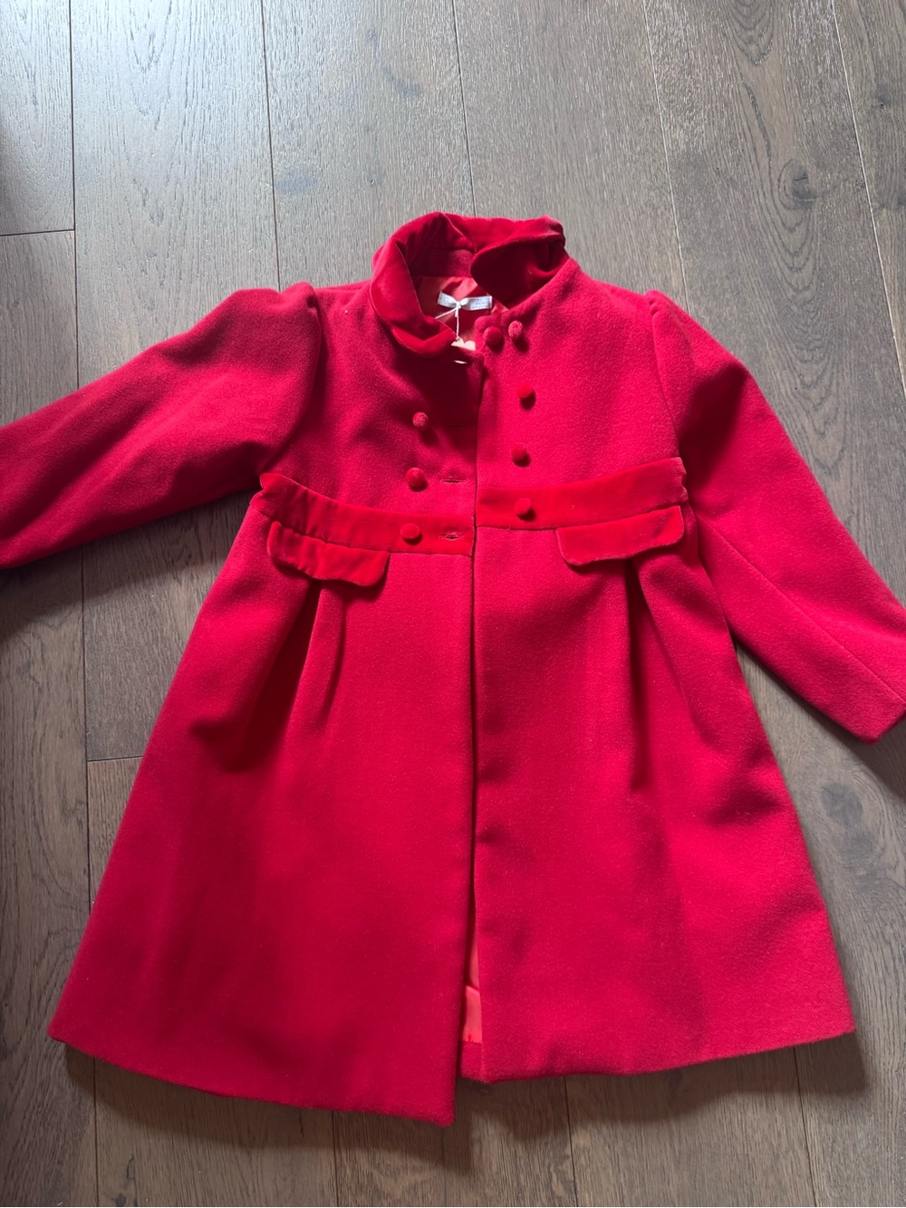 Girls Classic Red Double-Breasted Pea Coat